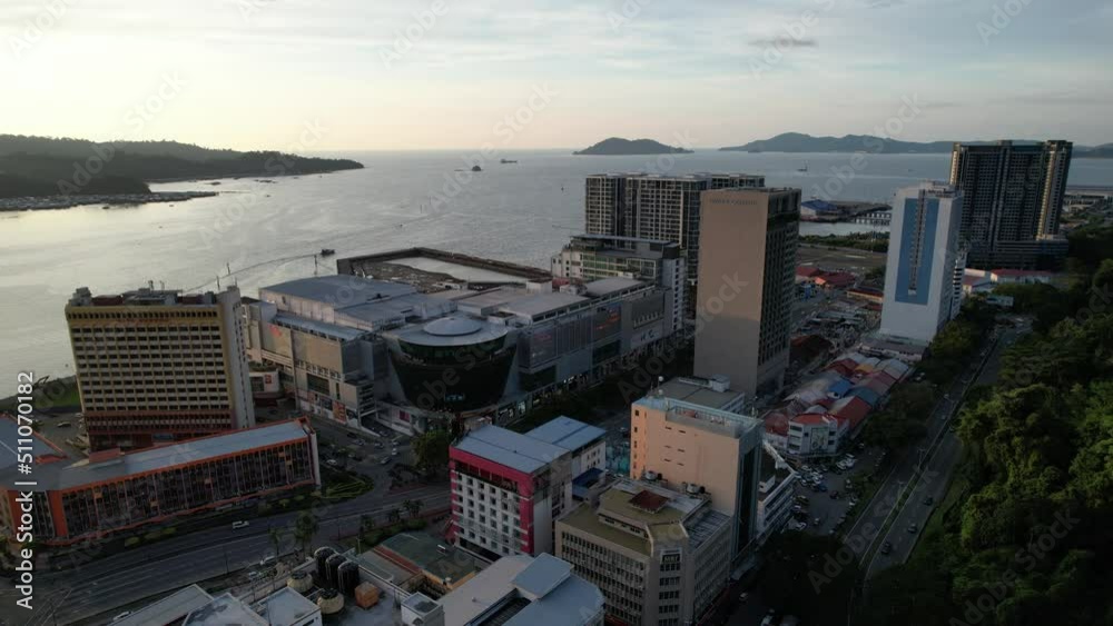 Kota Kinabalu, Sabah Malaysia – June 14, 2022: The Waterfront and Esplanade Area of Kota Kinabalu City Centre Kota Kinabalu, Sabah Malaysia – June 14, 2022: The Waterfront and Esplanade Area of Kota Kinabalu City Centre