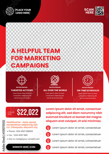 a4 flyer template, modern template, in red color, and modern design, perfect for creative professional business	 Style 2