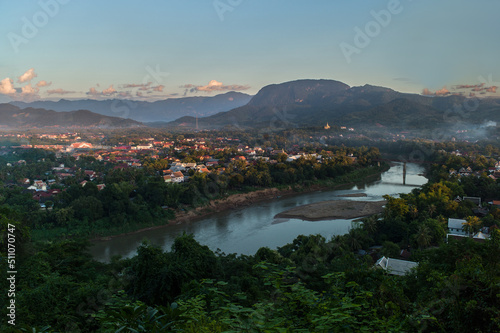 Aerial view of Luang Prabang cityscape from Phousi Hill, Laos, Unesco world heritage site