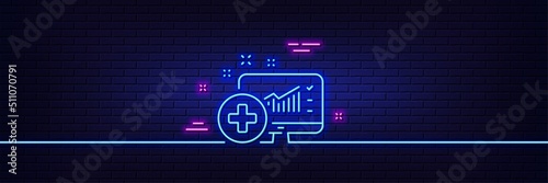 Neon light glow effect. Medical analytics line icon. Hospital statistics sign. 3d line neon glow icon. Brick wall banner. Medical analytics outline. Vector
