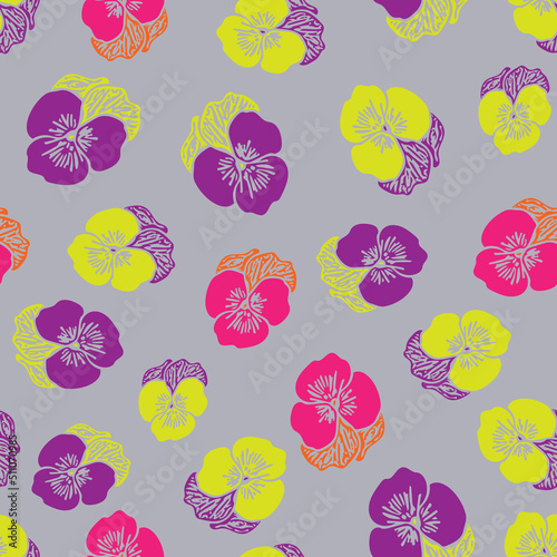 Seamless vector abstract colorful pansy pattern. 