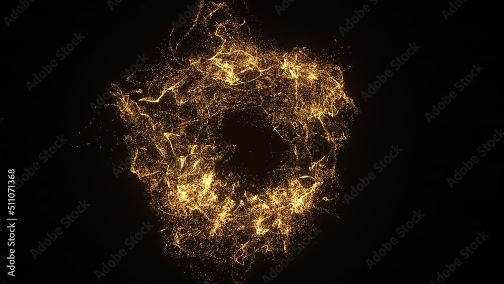 golden light loop explosion with glowing particles in dark sky 3d rendered
