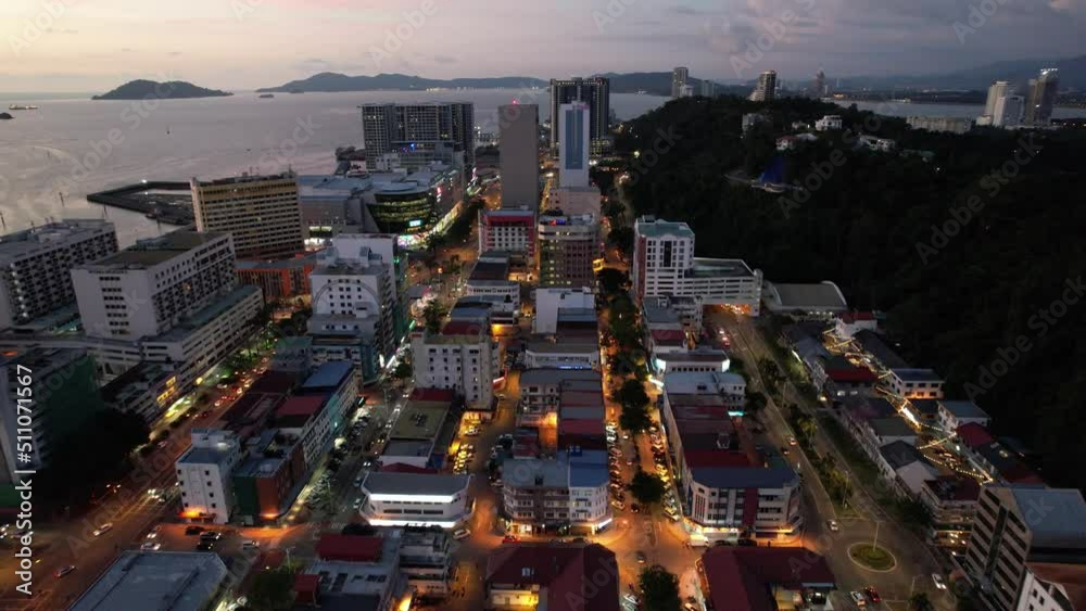 Kota Kinabalu, Sabah Malaysia – June 14, 2022: The Waterfront and Esplanade Area of Kota Kinabalu City Centre