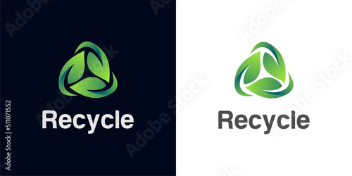 triangle recycle with green leaf, recycling ecology logo, leaf icon vector illustration, eco logo design