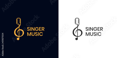 Tableau sur toile vector design treble clef music with microphone logo element for Sound recording