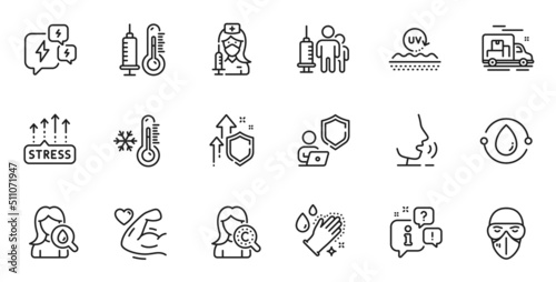 Outline set of Moisturizing cream  Thermometer and Collagen skin line icons for web application. Talk  information  delivery truck outline icon. Vector