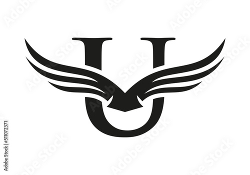 Letter U Wing Logo Design. Initial Flying Wing U Letter Logo. Letter U Wings Symbol Concept photo