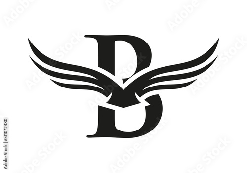 Letter B Wing Logo Design. Initial Flying Wing B Letter Logo. Letter B Wings Symbol Concept photo