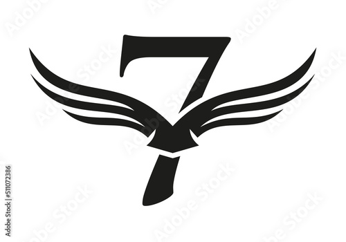 Letter 7 Wing Logo Design. Initial Flying Wing 7 Letter Logo. Letter 7 Wings Symbol Concept photo