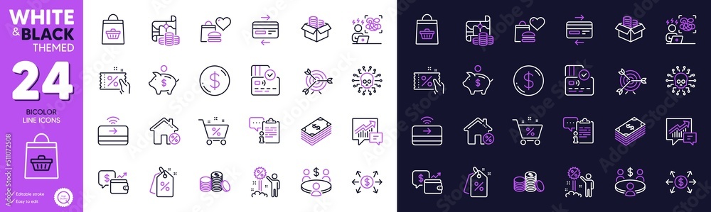 Wallet, Card and Treasure map line icons for website, printing. Collection of Banking money, Loan percent, Discount coupon icons. Difficult stress, Accounting, Discount web elements. Vector Wallet, Card and Treasure map line icons for website, printing. Collection of Banking money, Loan percent, Discount coupon icons. Difficult stress, Accounting, Discount web elements. Vector