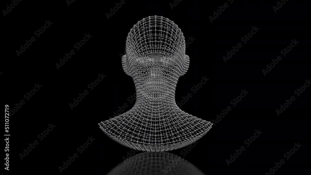 3D animation of female head wireframe