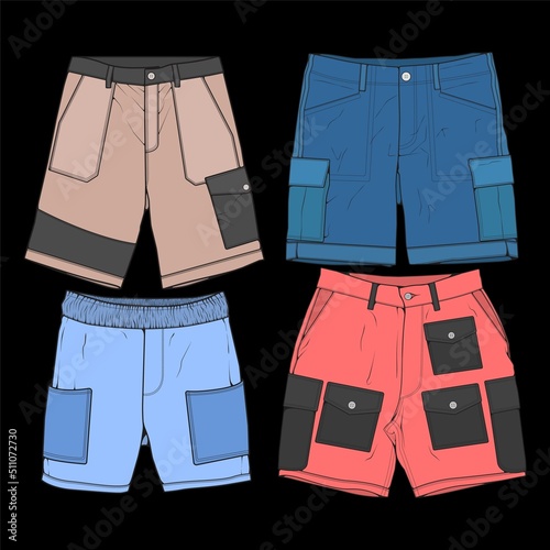 bundle set short pants color block drawing vector, bundle set  short pants in a sketch style, trainers template, vector Illustration.
