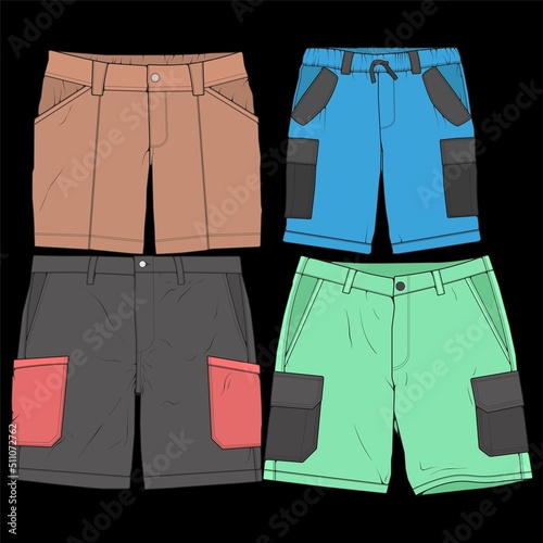 bundle set short pants color block drawing vector, bundle set  short pants in a sketch style, trainers template, vector Illustration.
