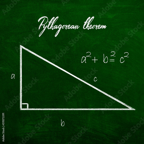 Photos Pythagorean theorem chalkboard illustration – geometry and algebra educational b