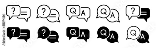 Chat question and answer icon set. Help peech bubble. photo