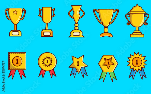 several types of trophies and medals for championship sisolated vector illustration photo