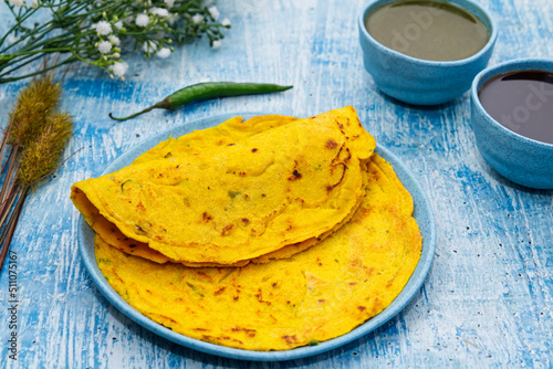 Moong Dal Chilla is made with yellow moong dal photo