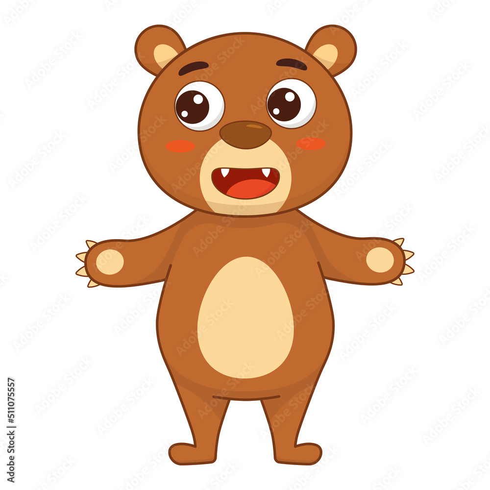 Obraz premium Cute cartoon brown bear. Smiling teddy bear. Children's print. Vector illustration