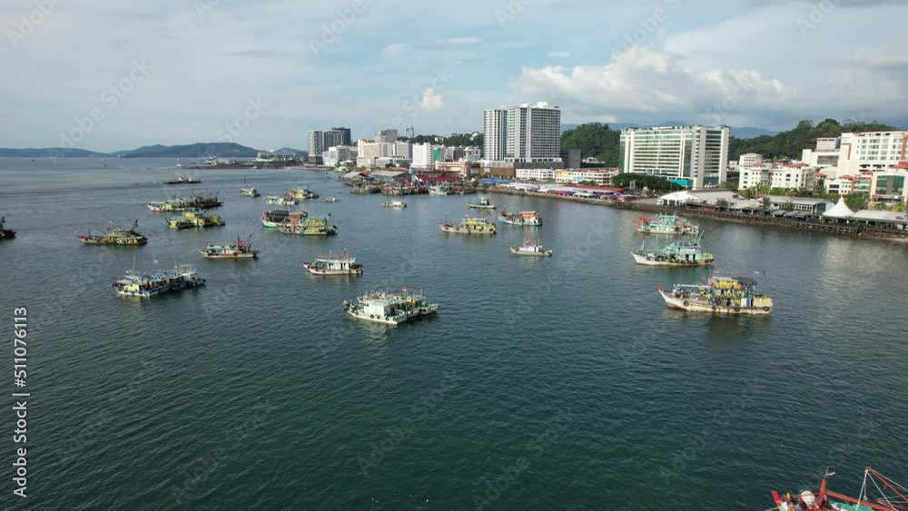 Kota Kinabalu, Sabah Malaysia – June 14, 2022: The Waterfront and Esplanade Area of Kota Kinabalu City Centre