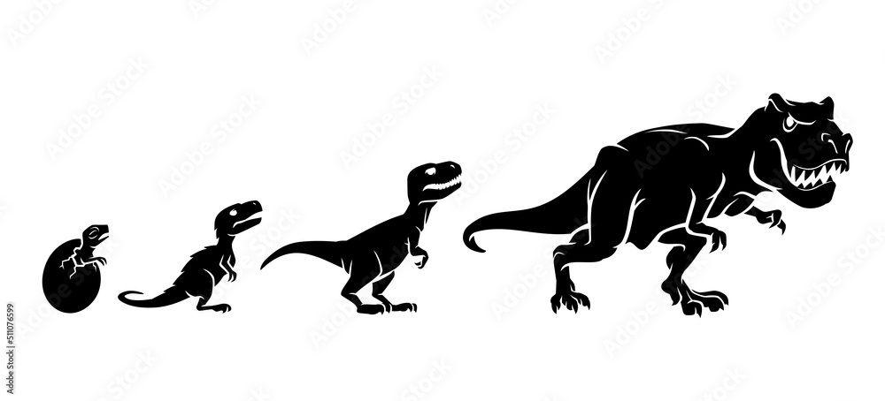 Tyrannosaurus Rex Growth Progression, Silhouette Illustration