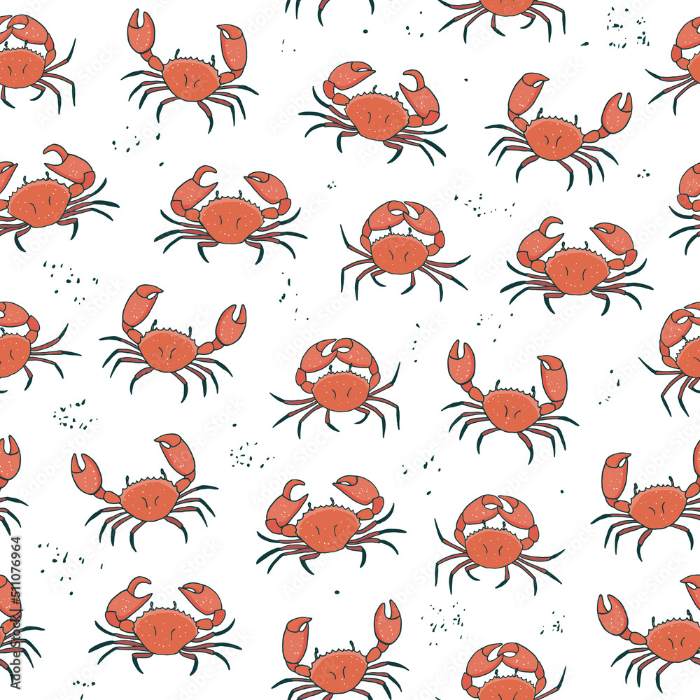 Fototapeta premium Crab animal vector seamless pattern