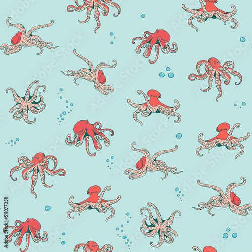 Octopus sea life vector seamless pattern