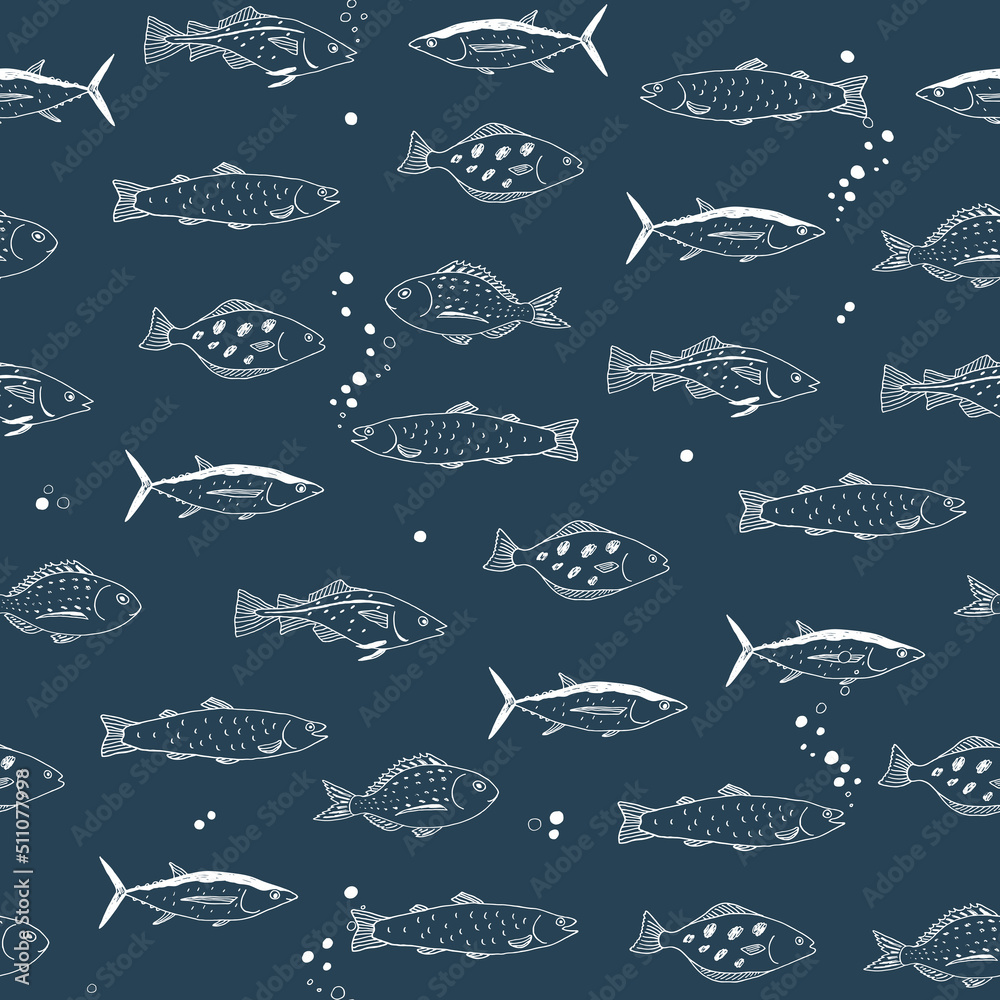 Obraz premium Fish sea life vector seamless pattern