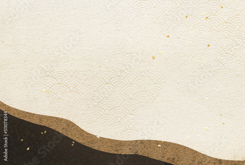 濃茶と金の波模様　和紙　青海波　渋い和風背景　ハガキ比率