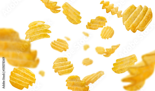 Flying chips, isolated on white background