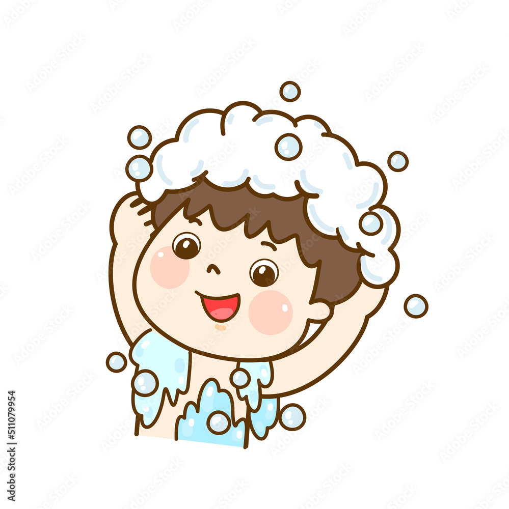 Obraz premium Cartoon kids take a shower.