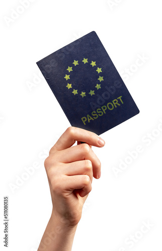 Woman hand showing passport isolated on white background. Tourism, going abroad concept. Identity, nationality verification. High quality photo photo