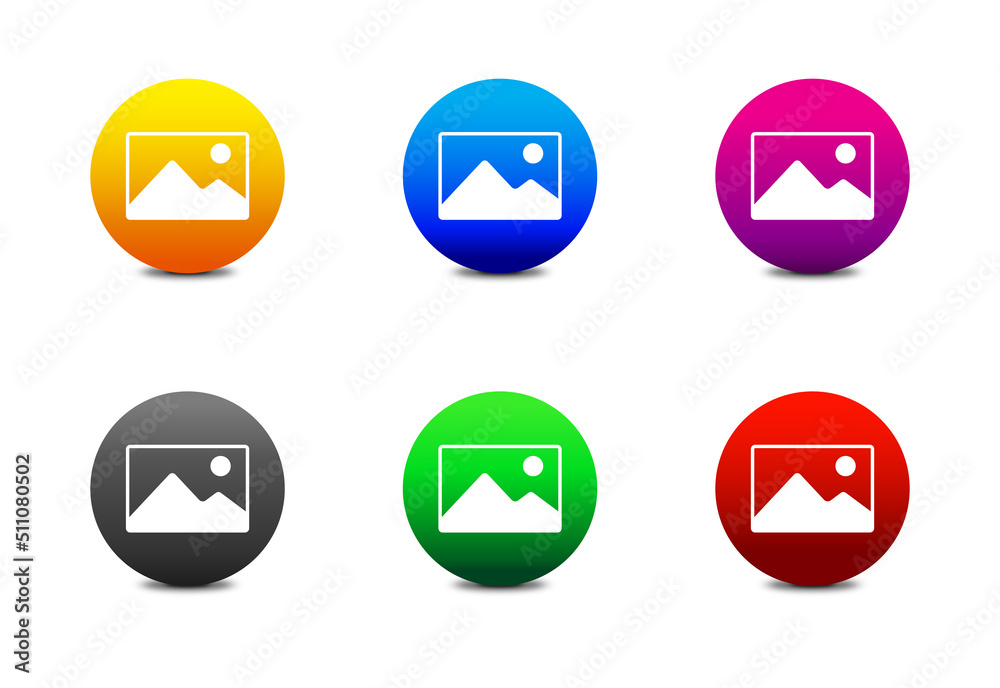 Picture Icon. Image symbol. Gallery icon. Round color buttons. Vector illustration. Picture Icon. Image symbol. Gallery icon. Round color buttons. Vector illustration.