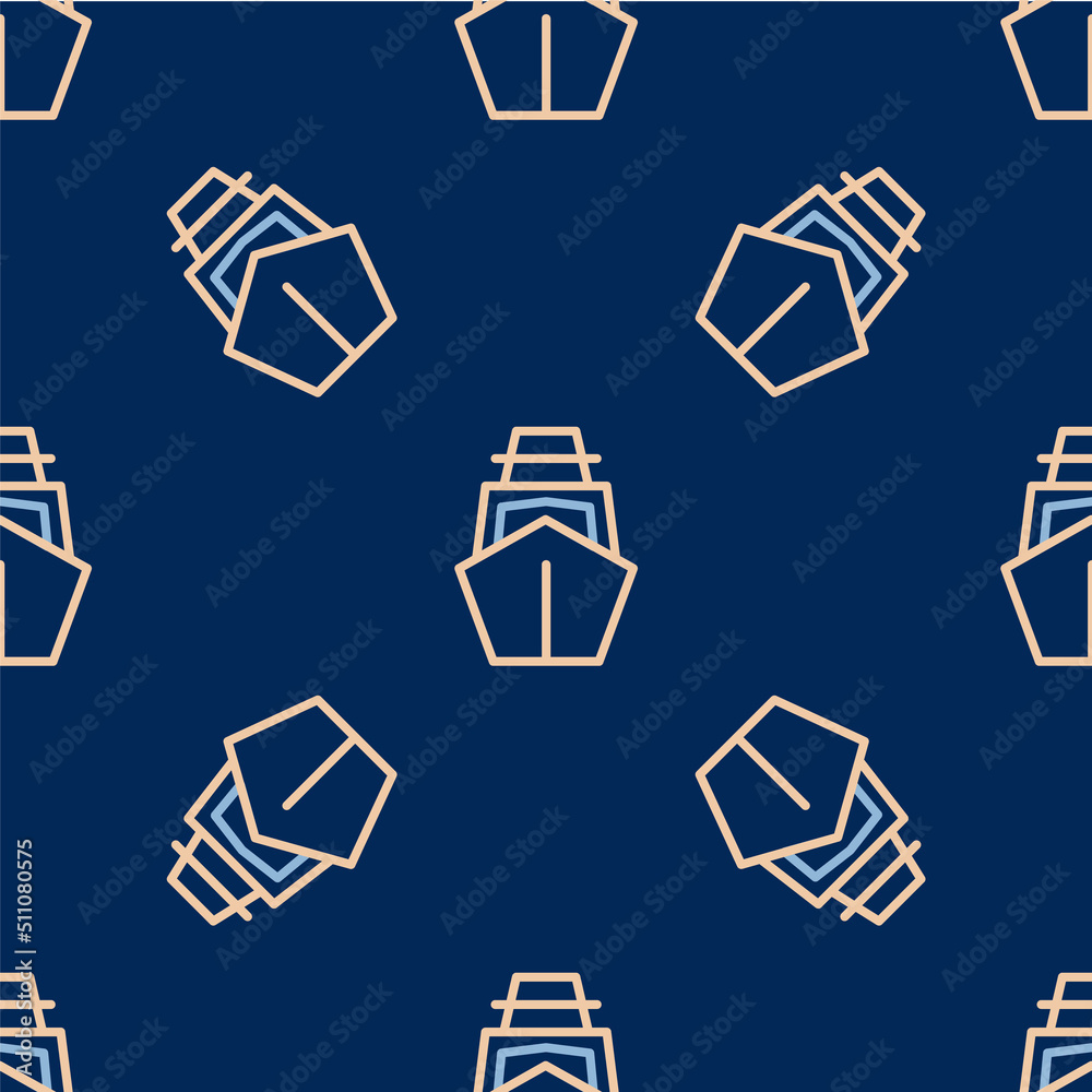 Line Yacht sailboat or sailing ship icon isolated seamless pattern on blue background. Sail boat marine cruise travel. Vector Line Yacht sailboat or sailing ship icon isolated seamless pattern on blue background. Sail boat marine cruise travel. Vector