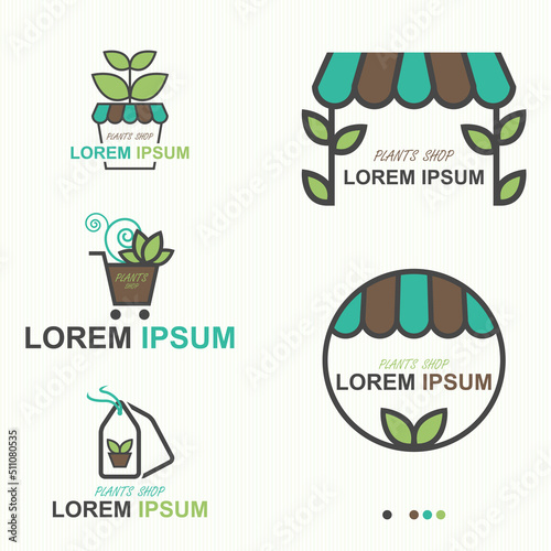 Plants Shop Garden And Tree Logo Set - Vector