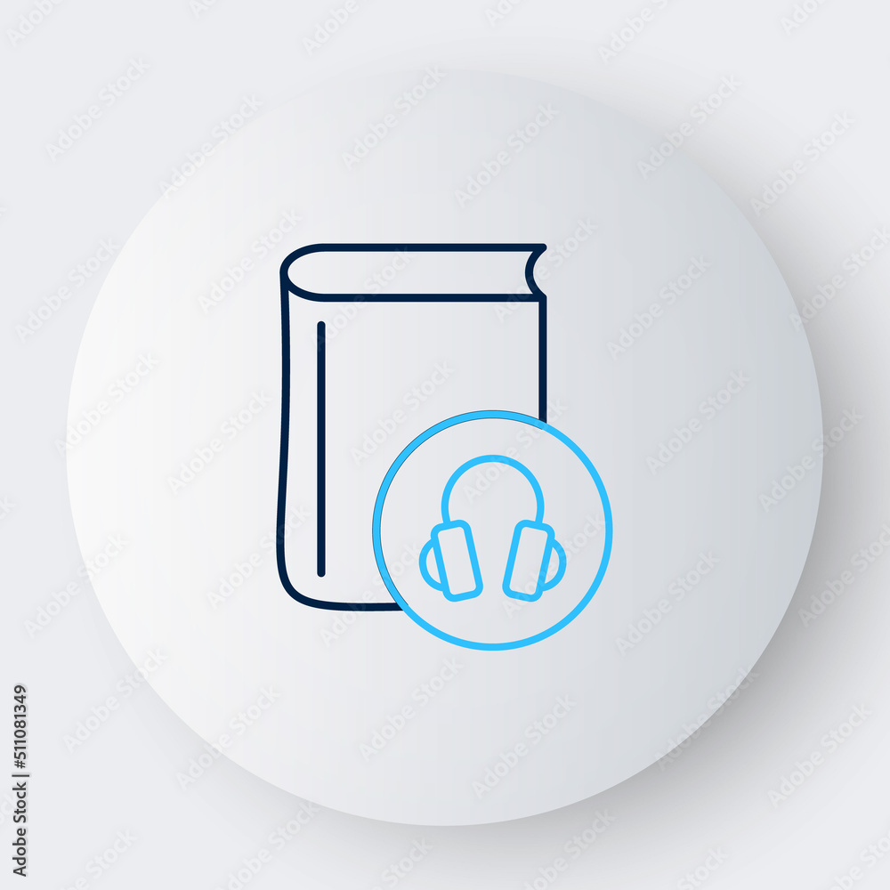 Line Audio book icon isolated on white background. Book with headphones. Audio guide sign. Online learning concept. Colorful outline concept. Vector Line Audio book icon isolated on white background. Book with headphones. Audio guide sign. Online learning concept. Colorful outline concept. Vector