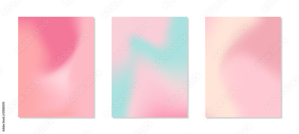 Set of colorful gradient backgrounds with pink theme. Soft gradient backgrounds. Collection of templates for brochures, posters, flyers and banners. Vector illustration.
