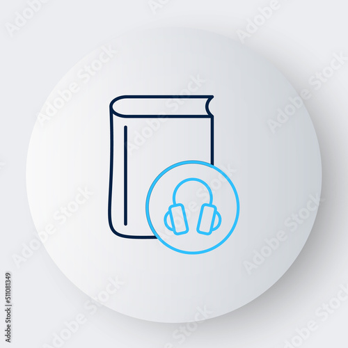 Line Audio book icon isolated on white background. Book with headphones. Audio guide sign. Online learning concept. Colorful outline concept. Vector