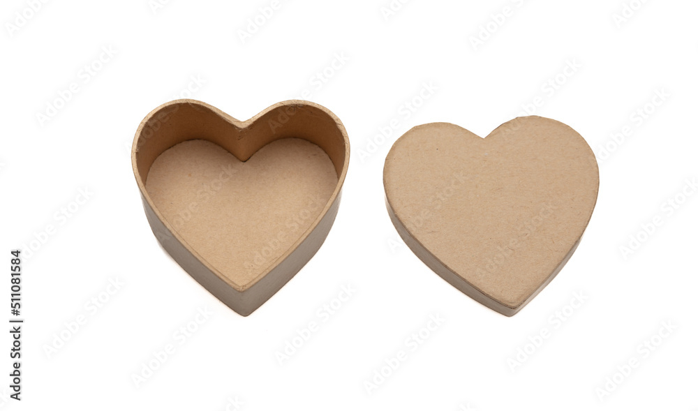 Open empty gift box heart shape isolated on white background. Valentine day present.