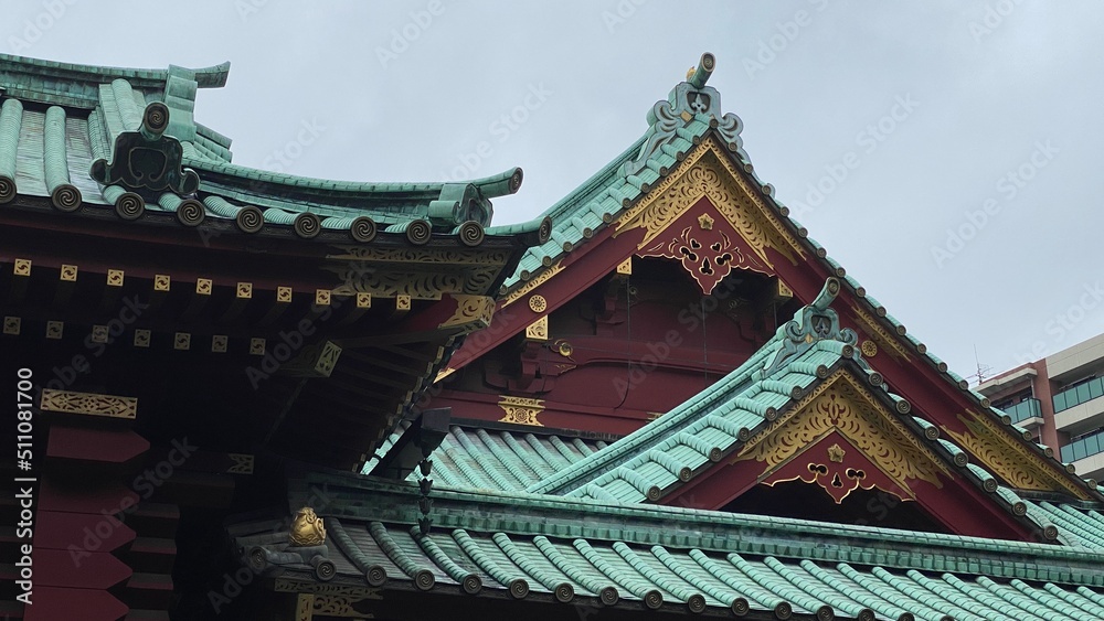 Detail of Shinto shrine architectural details, “Kandamyojin” year 2022 June 15th. Rainy weekday in Tokyo Japan. Detail of Shinto shrine architectural details, “Kandamyojin” year 2022 June 15th. Rainy weekday in Tokyo Japan.