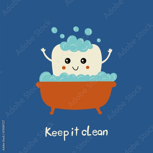 Cute kawaii tooth character. Doodle vector illustration