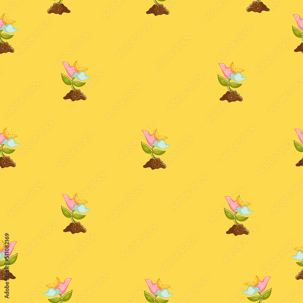 Cute seamless pattern on a yellow background with botanical flowers. Texture for scrapbooking, wrapping paper, invitations. Vector illustration.