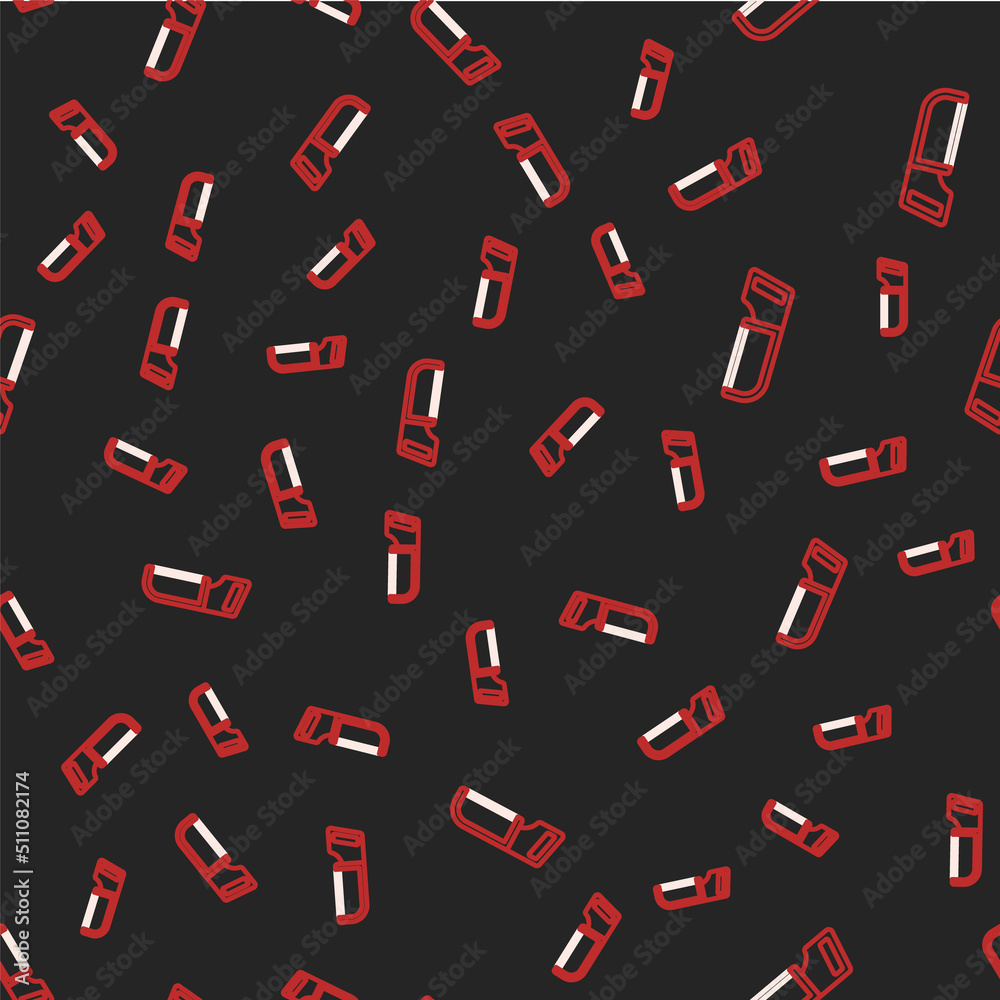 Line Hacksaw icon isolated seamless pattern on black background. Metal saw for wood and metal. Vector Line Hacksaw icon isolated seamless pattern on black background. Metal saw for wood and metal. Vector