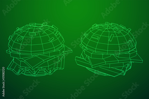 Hamburger or cheeseburger wireframe low poly mesh