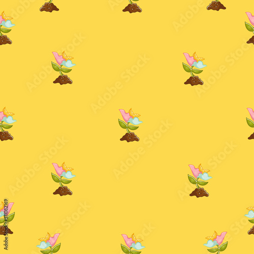Cute seamless pattern on a yellow background with botanical flowers. Texture for scrapbooking  wrapping paper  invitations. Vector illustration.