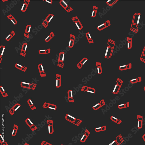 Line Hacksaw icon isolated seamless pattern on black background. Metal saw for wood and metal. Vector