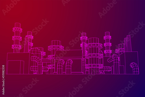 Industrial building factorie facilitie power plant. Wireframe low poly mesh