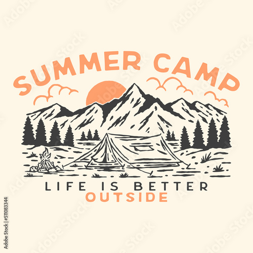 camping illustration outdoor design apparel summer mountain