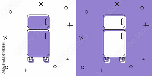 Set Refrigerator icon isolated on white and purple background. Fridge freezer refrigerator. Household tech and appliances. Vector