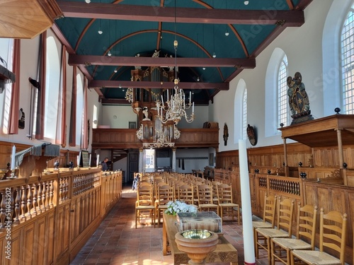 Nave of the hervormde Kerk (Reformed Church) in (Dutch) Sloten (Frisian) Sleat, Friesland, Netherlands photo