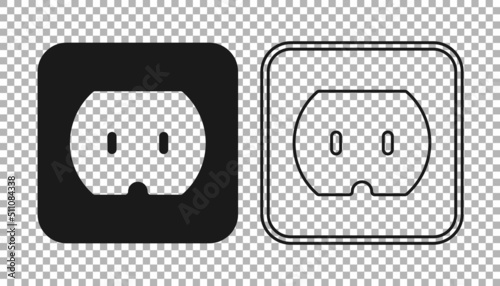Black Electrical outlet icon isolated on transparent background. Power socket. Rosette symbol. Vector